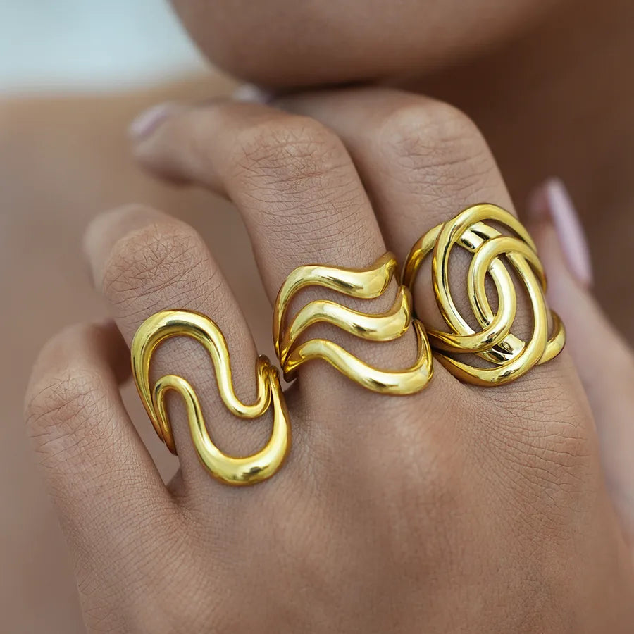 18K Gold Plated Geometric Adjustable Ring