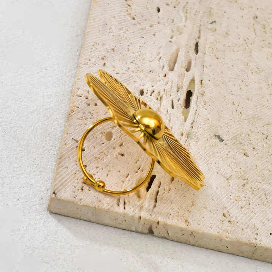 18K Gold Geometric Stainless Steel Ring for Women