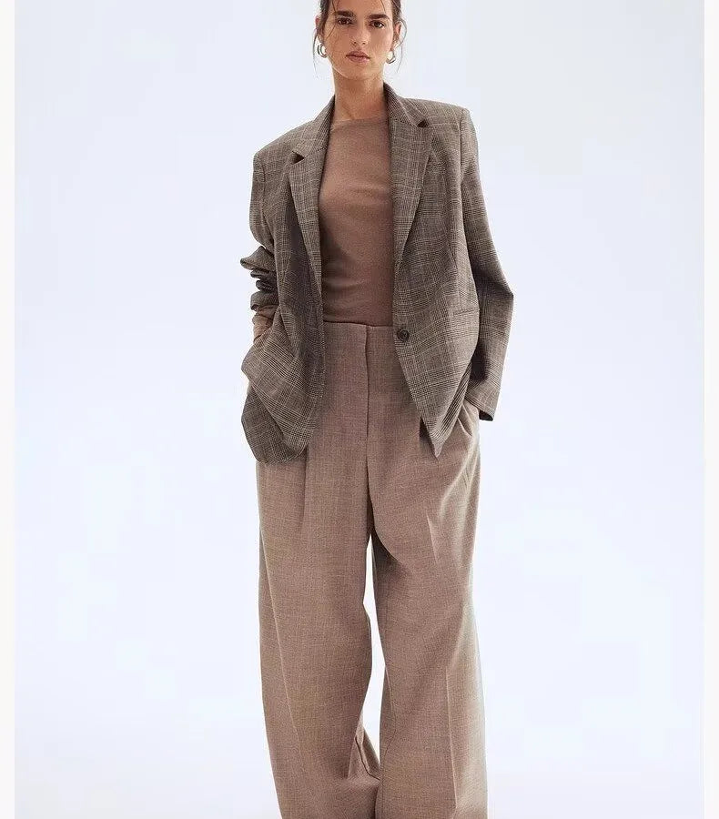 Women's Plaid Blazer – Casual Single-Button Jacket