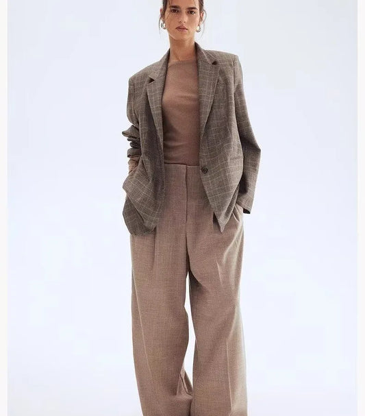 Women's Plaid Blazer – Casual Single-Button Jacket