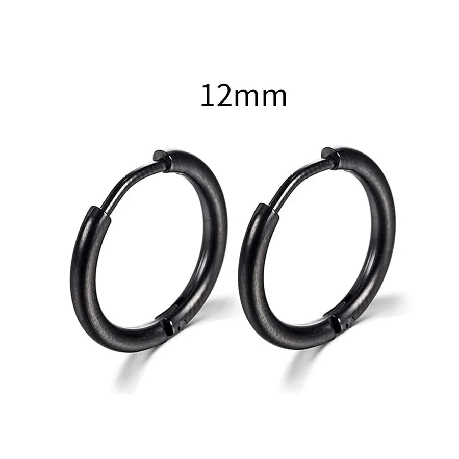 Men's Stainless Steel Round Hoop Earrings Black 12mm