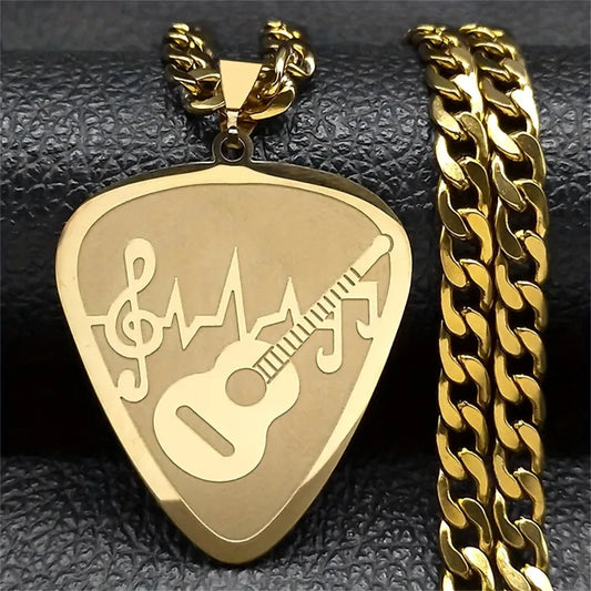 Stainless Steel Guitar Note Necklace for Men