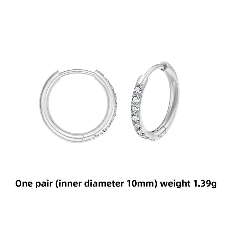 Gold Stainless Steel Hoop Earrings with Zirconia Silver pair 2.0*10mm Stainless Steel Pair