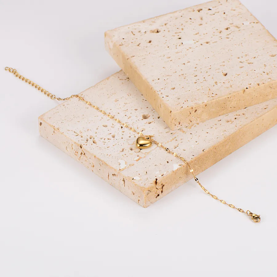 18K Gold Heart Vintage Stainless Steel Bracelet