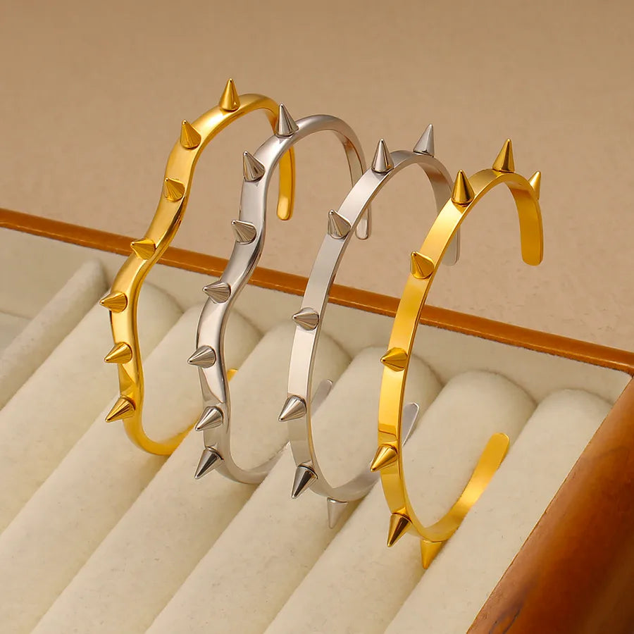 18K Gold Rivet Geometric Stainless Steel Bangle