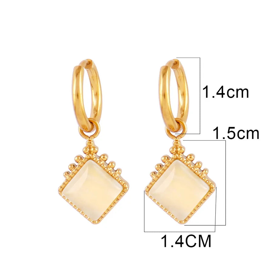 Turquoise Gold-Plated Geometric Hoop Earrings White Cat Eye-B0121