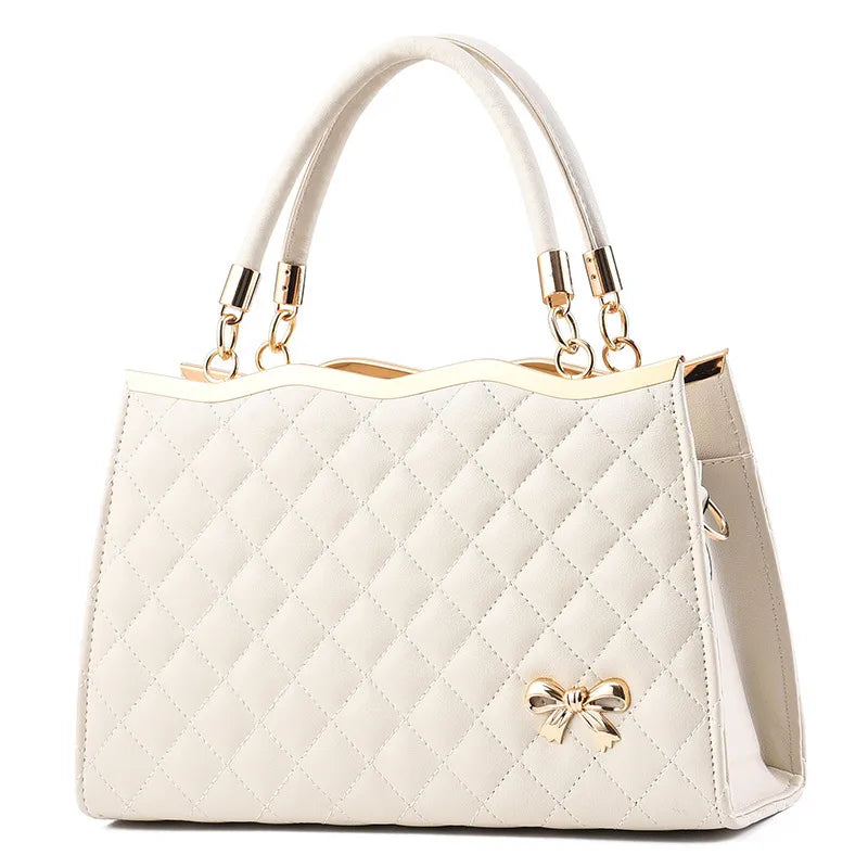 Embroidered Diamond Grid PU Shoulder Bag White