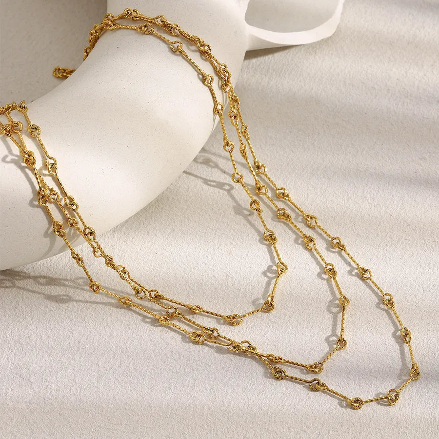 18K Gold Plated Layered Geometric Chain Necklace