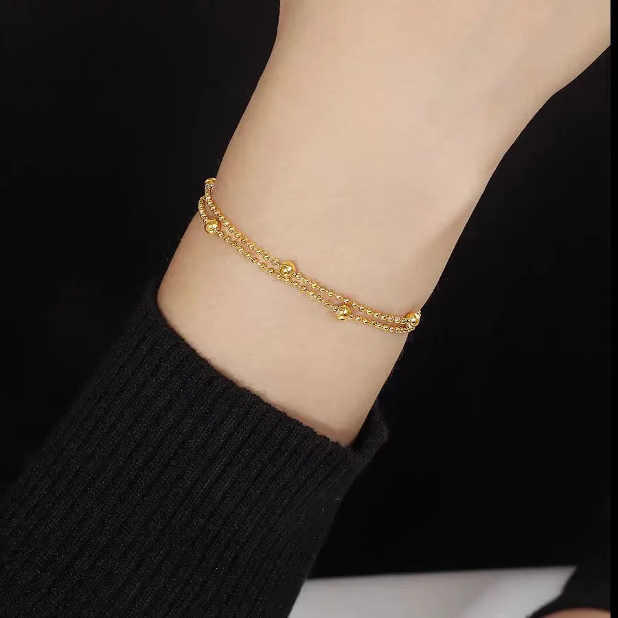18K Gold PVD Geometric Stainless Steel Necklace 【E45】Double-layer Round Bead Bracelet Gold