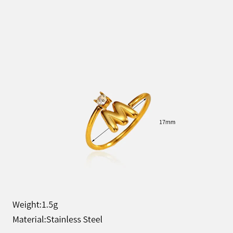 Gold Plated Adjustable Letter Ring for Women YHTSR-250711 (letter M)