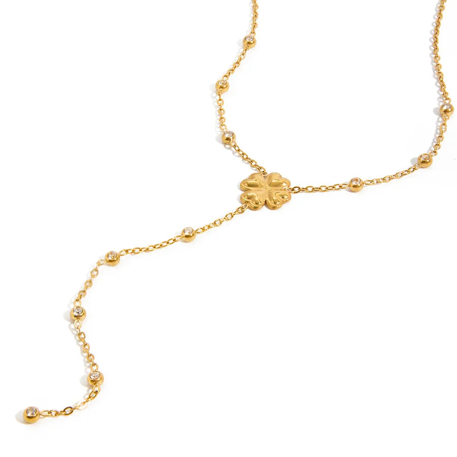 18K Gold Four Leaf Clover Stainless Steel Necklace