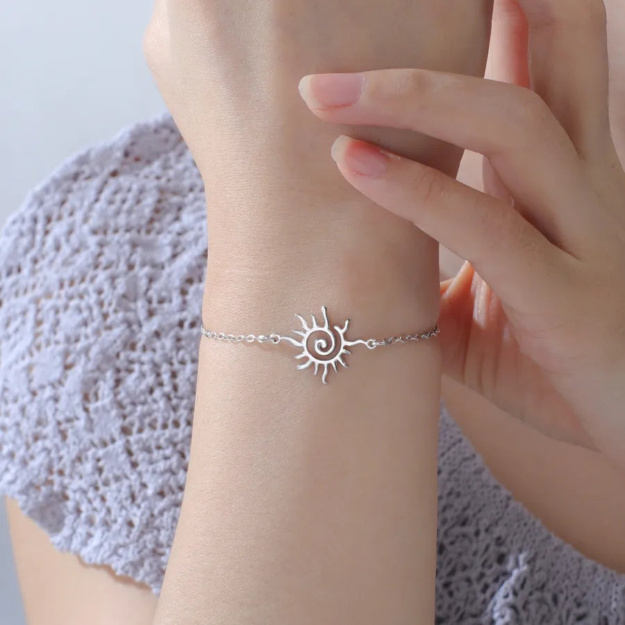 Spiral Sun Pendant Stainless Steel Bracelet