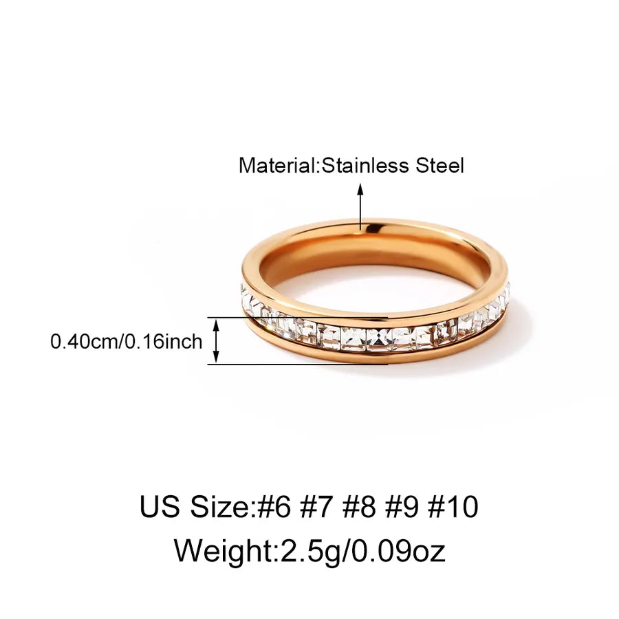 18K Gold Plated Square Zircon Stackable Ring Rose Gold 8