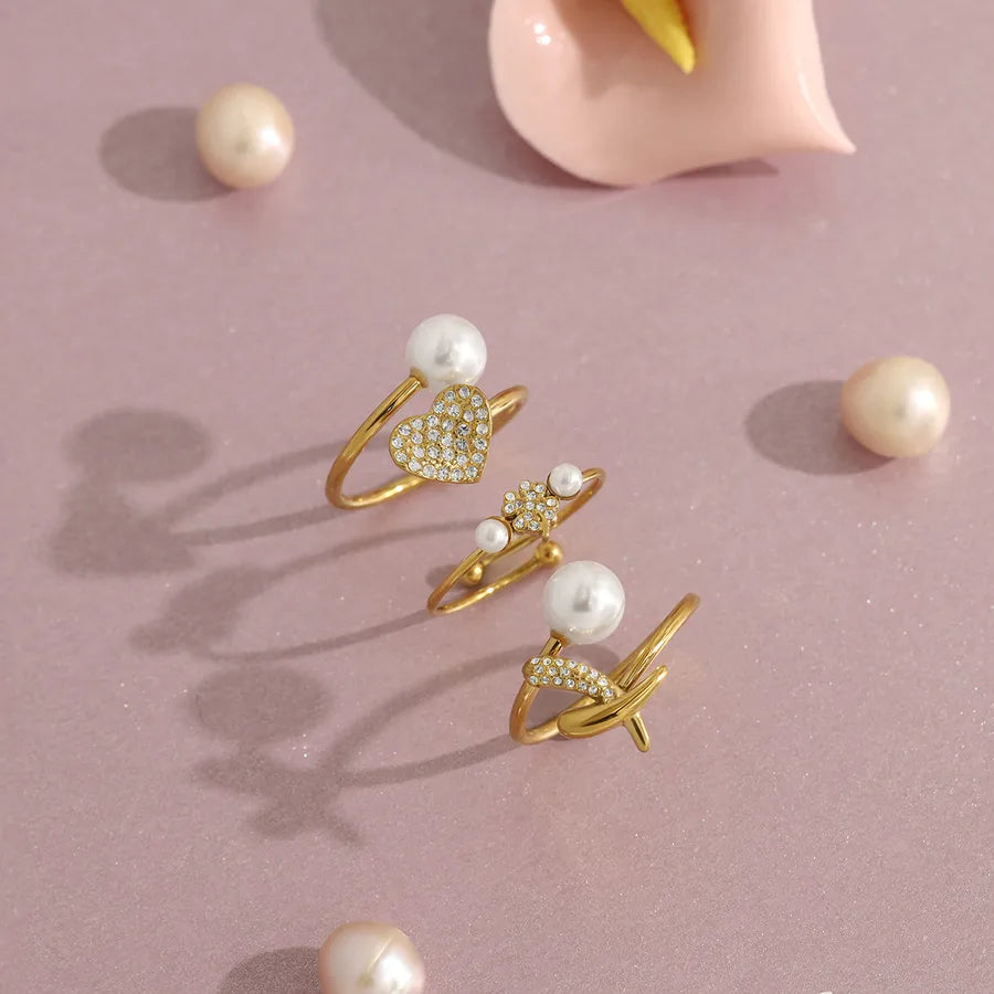 18K Gold Pearl & Diamond Titanium Steel Ring