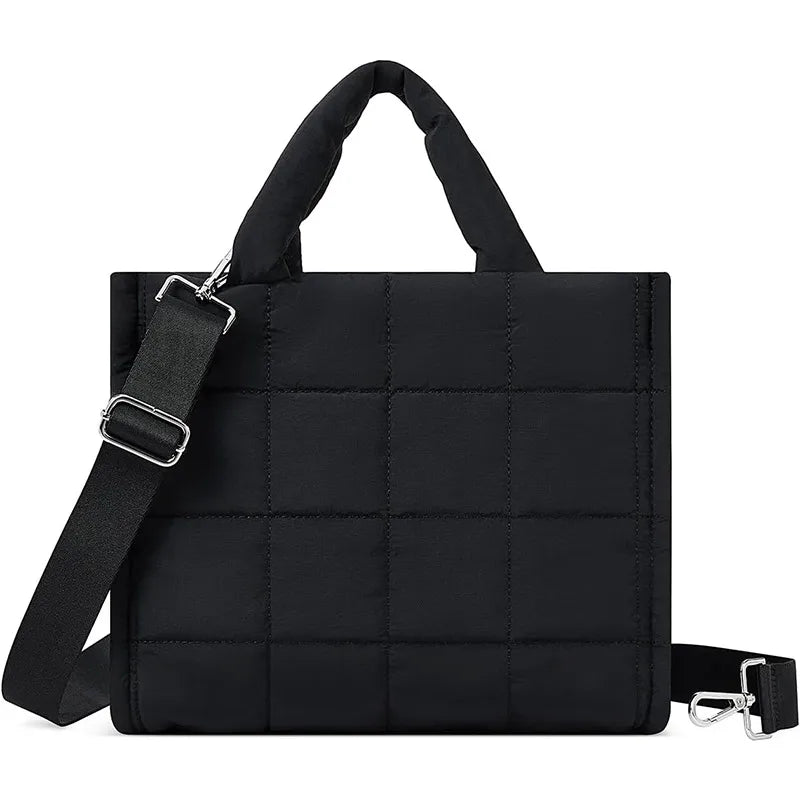 Soft Quilted Nylon Crossbody Tote Bag Black
