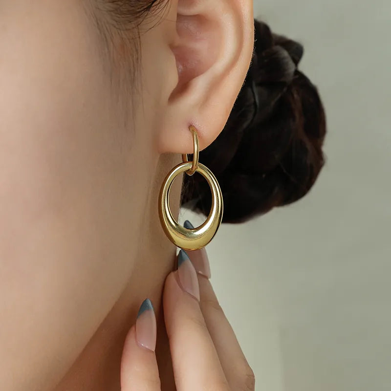 14K Gold Plated Geometric Oval Earrings