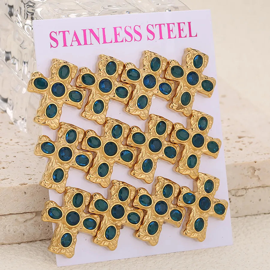 Gold Cross Zircon Earrings – Titanium Steel