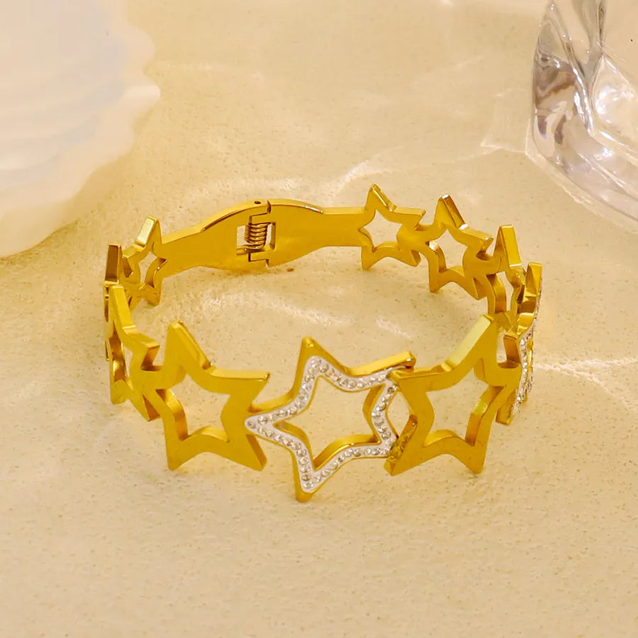 18K Gold Plated Star & Snake Stainless Steel Bracelet Average Size Gold 360