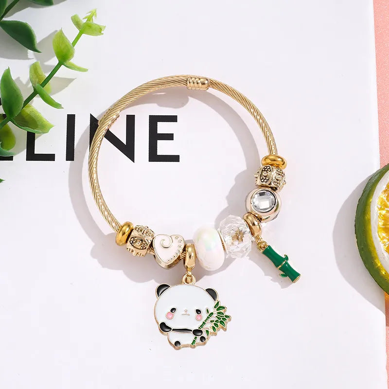 Cute Panda Charm Stainless Steel Bracelet #4