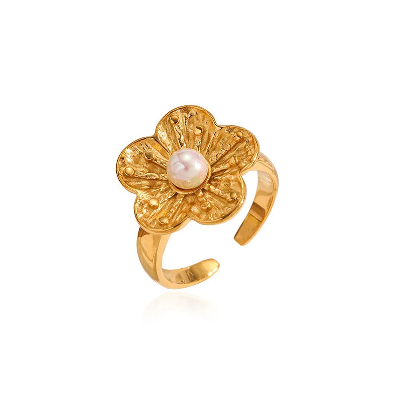 Gold Plated Flower Open Ring for Women