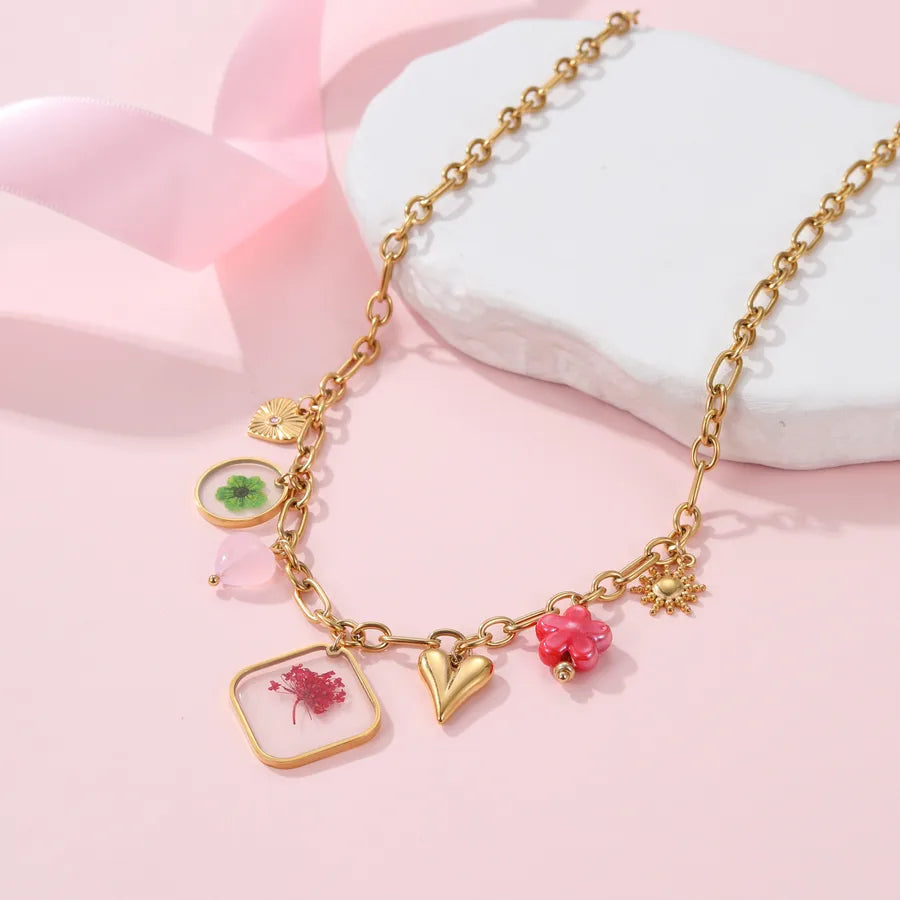 Gold Floral Pendant Necklace – Stainless Steel