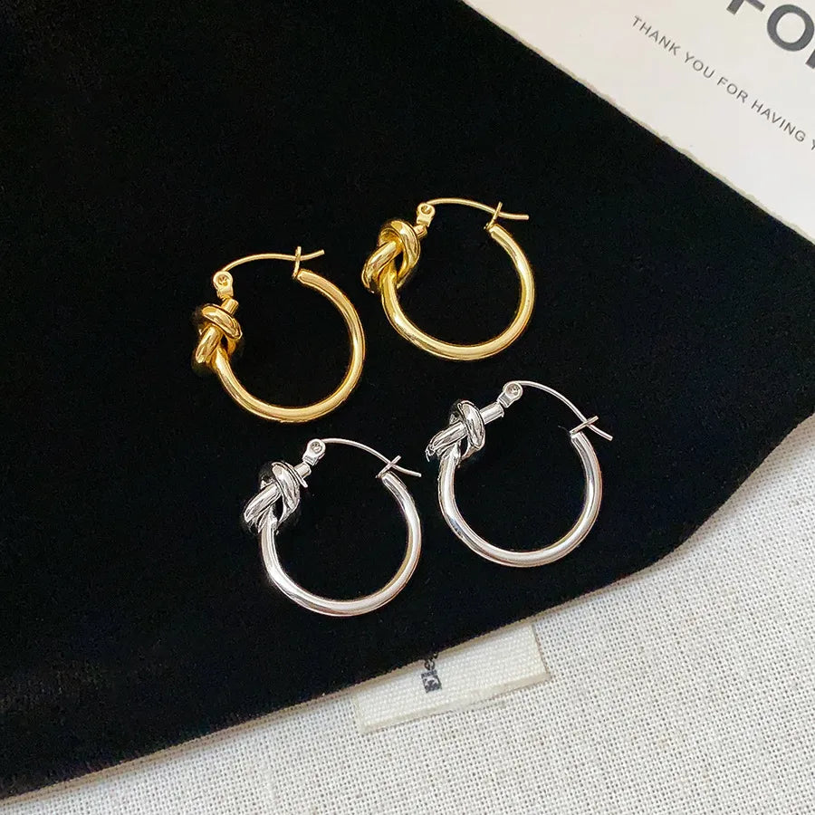 Minimalist Knot Round Earrings – Gold Plated
