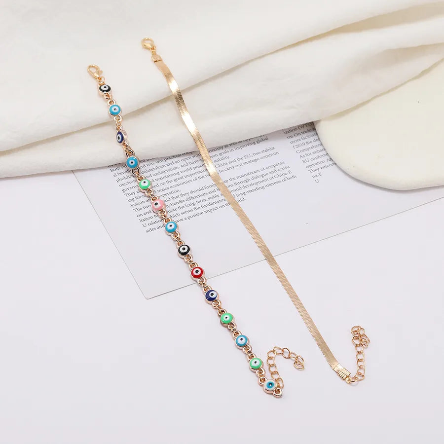 Turkish Evil Eye Anklet Set – Geometric Design (2pcs)