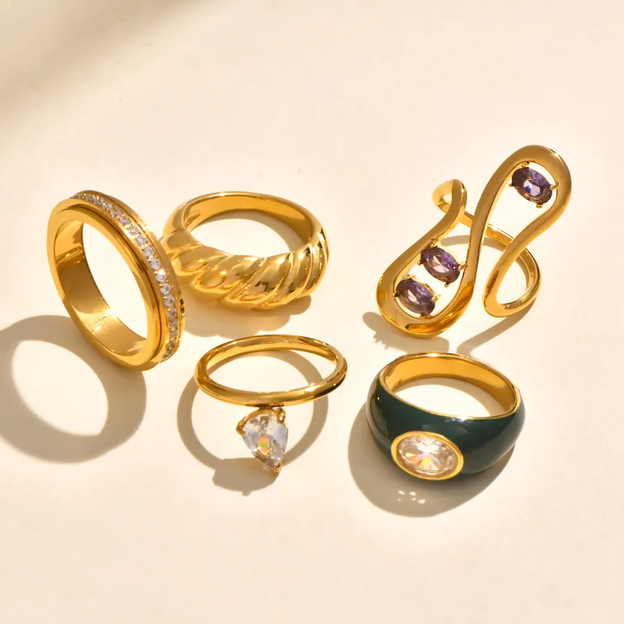 Green Zircon Twist Ring in 18K Gold Plated Steel