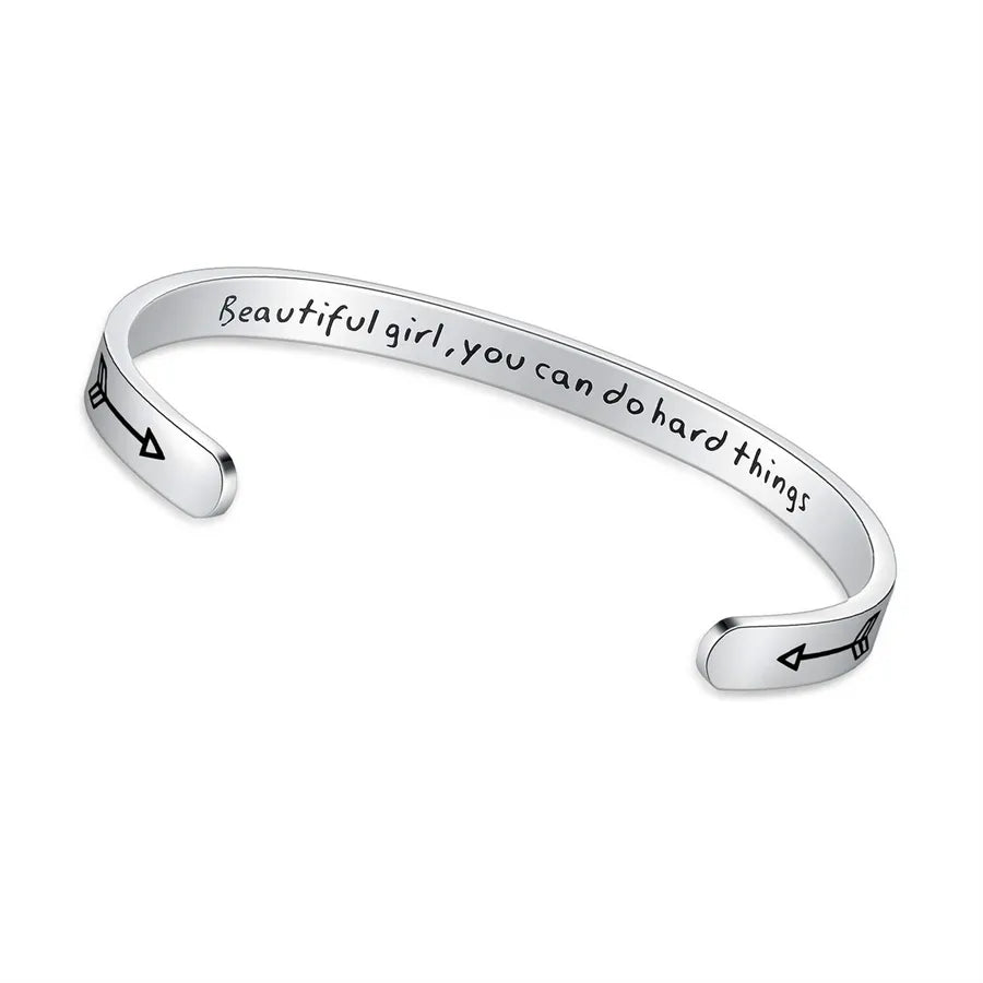 Retro Heart Stainless Steel Bangle 88-Beautiful Girl You Can Do Hard Things