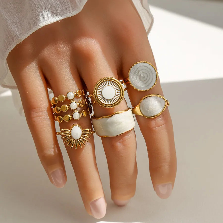 Unisex Gold-Plated Enamel Open Ring