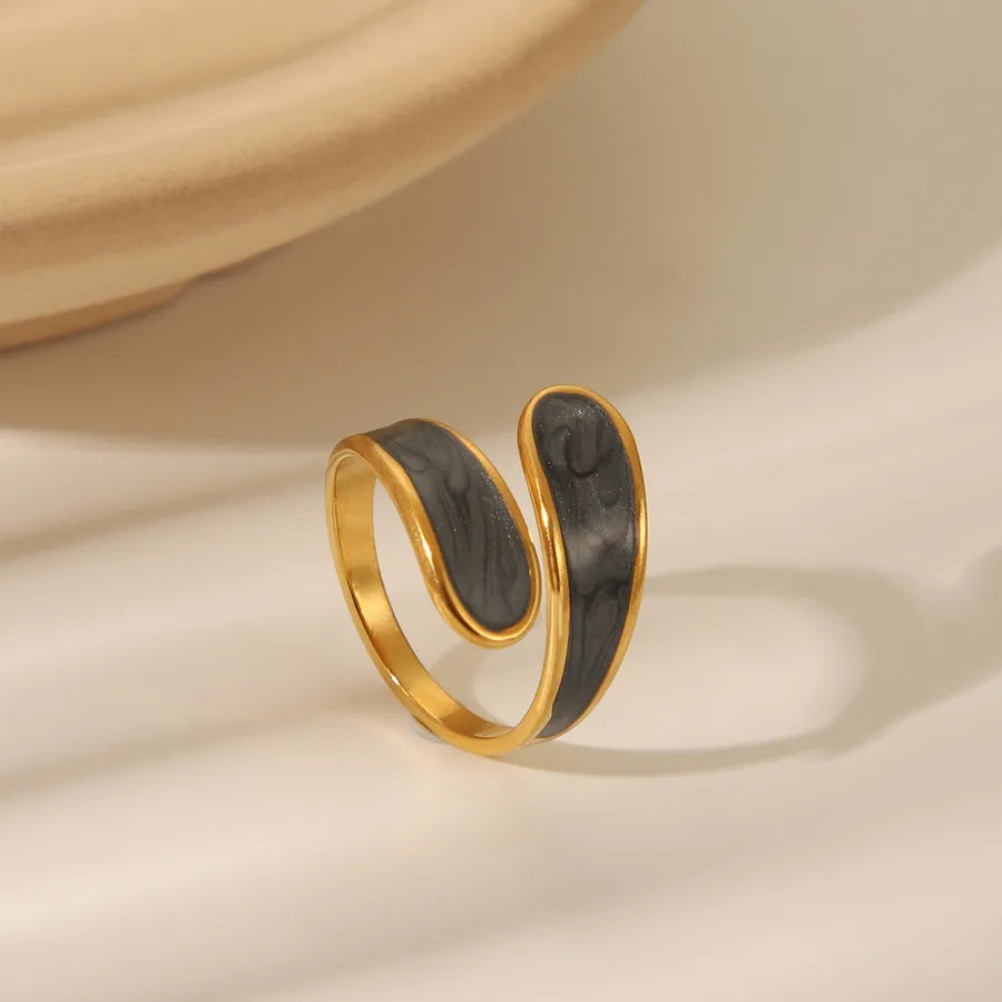 Retro Irregular Gold Stainless Steel Ring Adjustable Opening W1046A