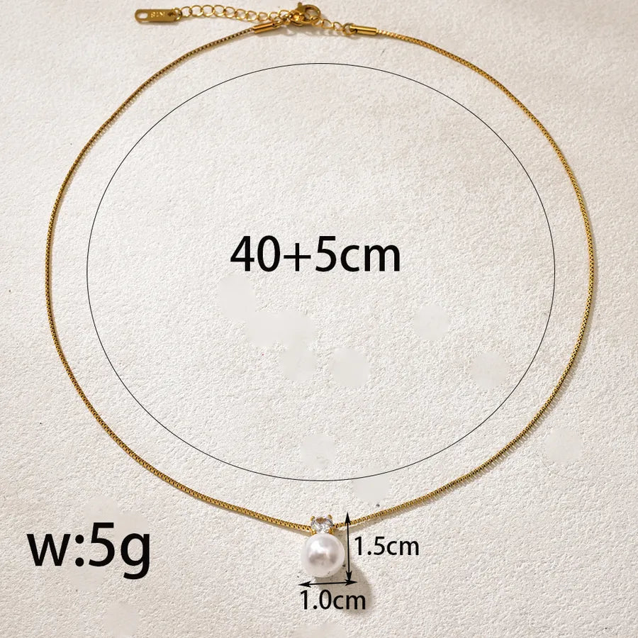 Gold Pearl Zircon Pendant Necklace for Women