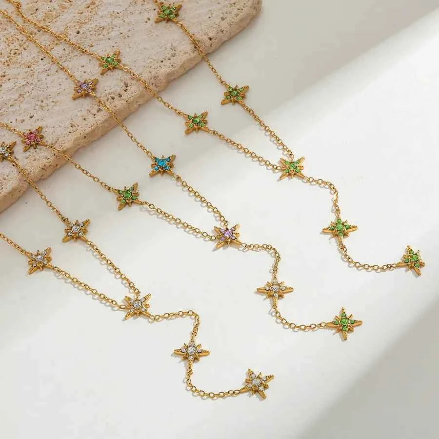 18K Gold Star Necklace with Zircon Inlay