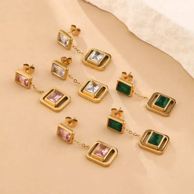 14K Gold Plated Purple Zircon Drop Earrings