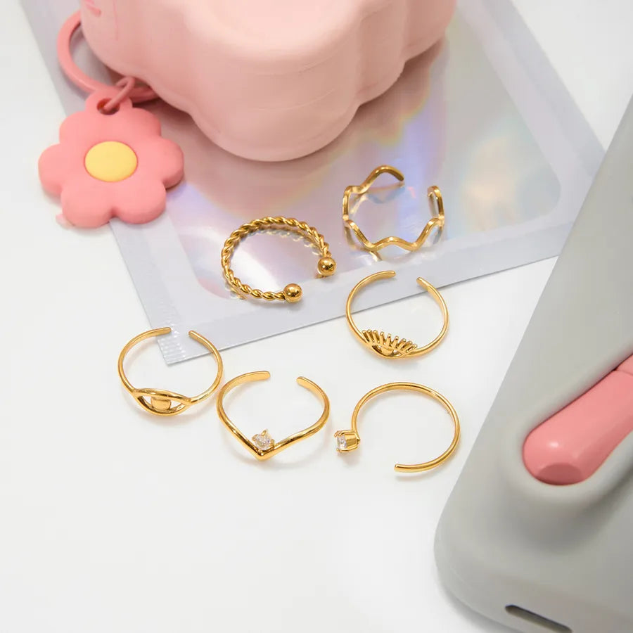 18K Gold Adjustable Open Ring Set for Women