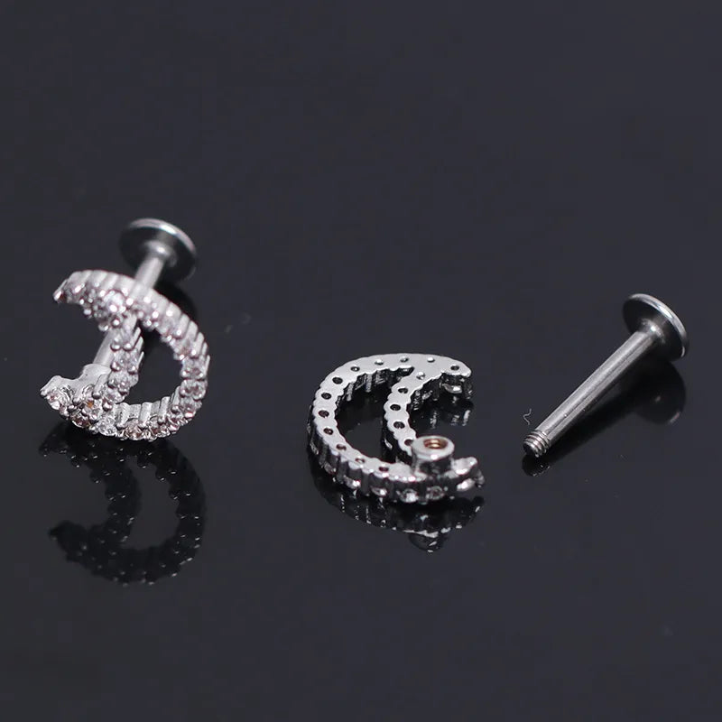 Moon Shaped Gold Stainless Steel Stud Earrings