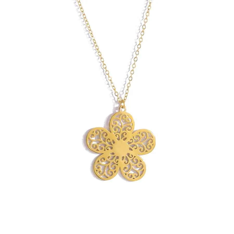18K Gold Hollow Flower Stainless Steel Necklace