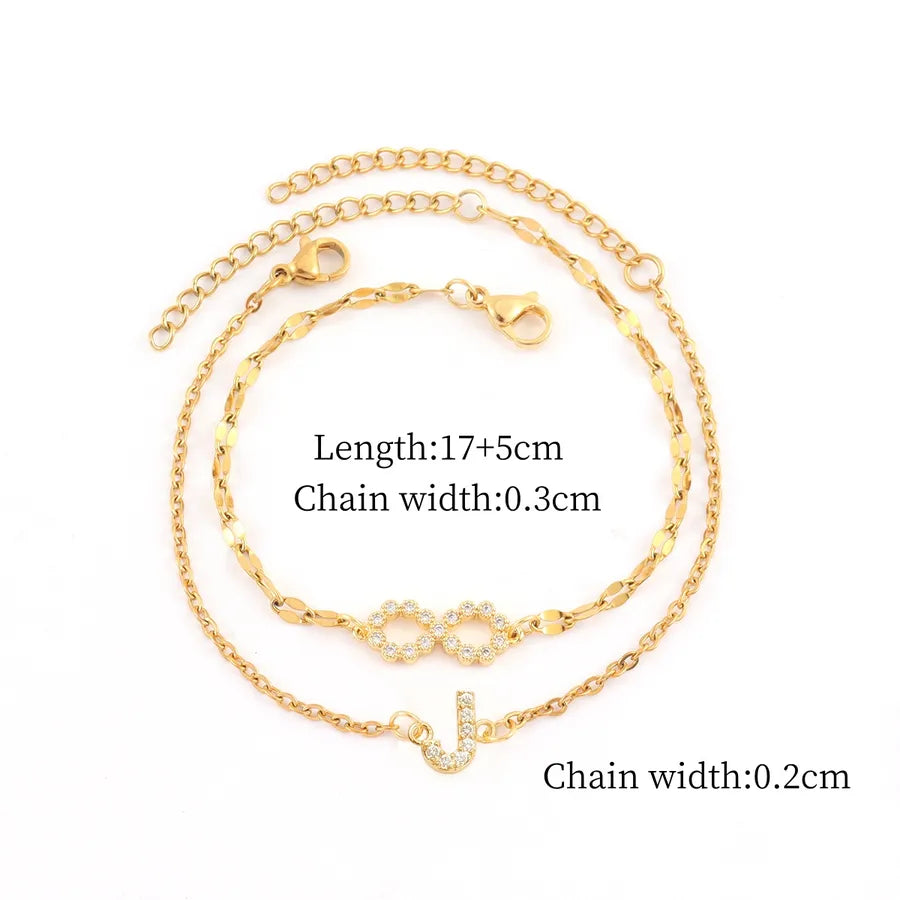 Gold Infinity & Letter Chain Bracelet Set Gold j