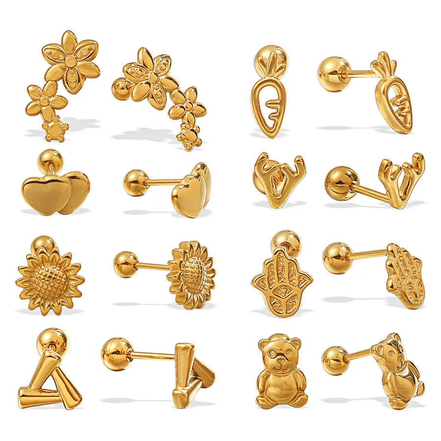 Gold Plated Stainless Steel Bear Earrings