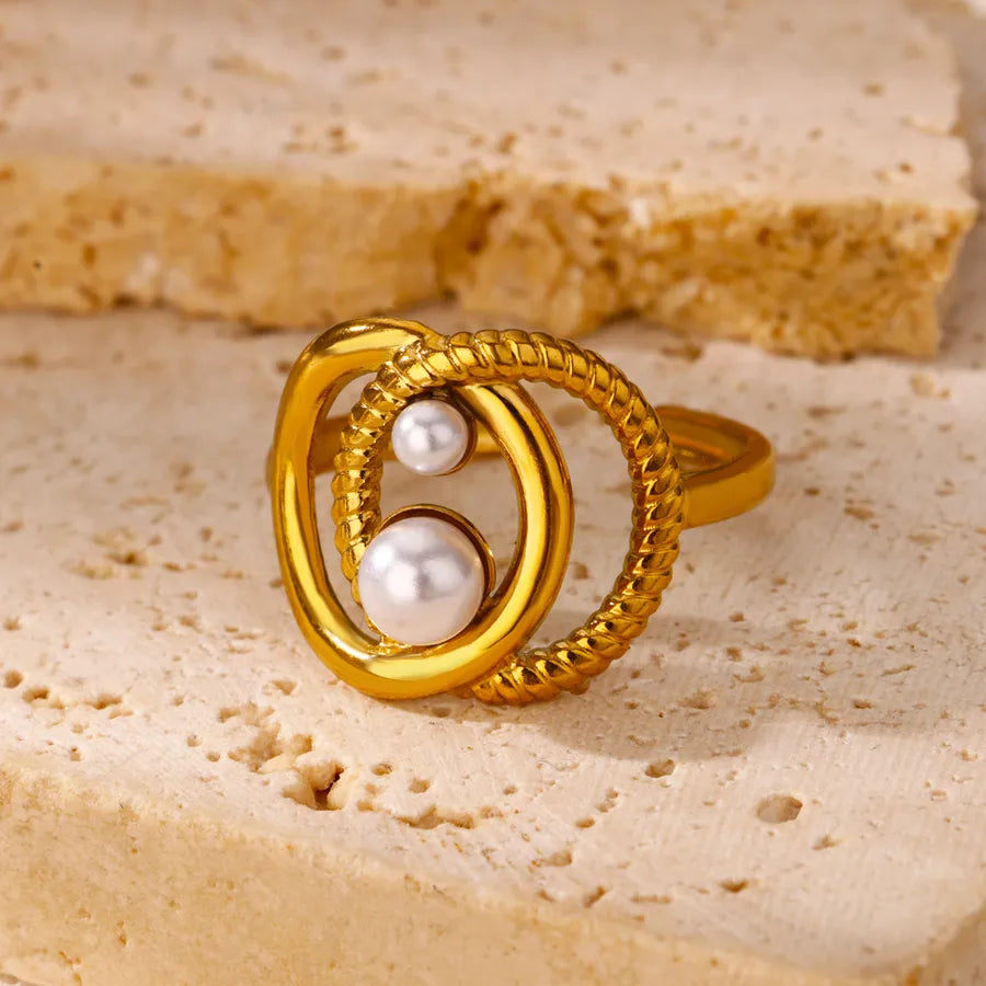 18K Gold Plated Open Ring with Pearl & Zircon