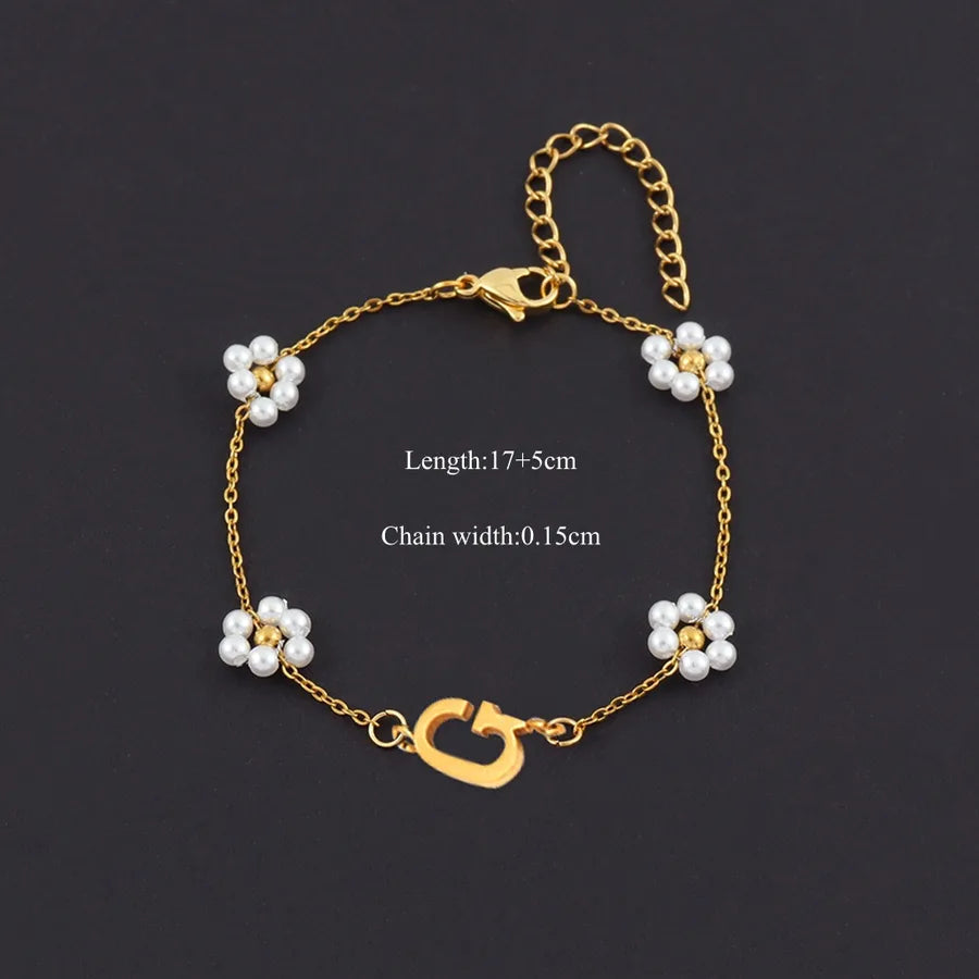 Gold Initial Pearl Bracelet – Vintage 18K Plated Gold G