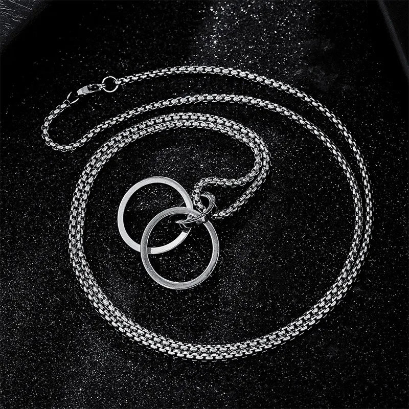 Double Ring Titanium Steel Pendant Necklace
