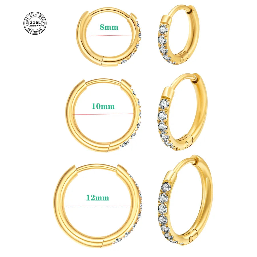 Gold Stainless Steel Hoop Earrings with Zirconia