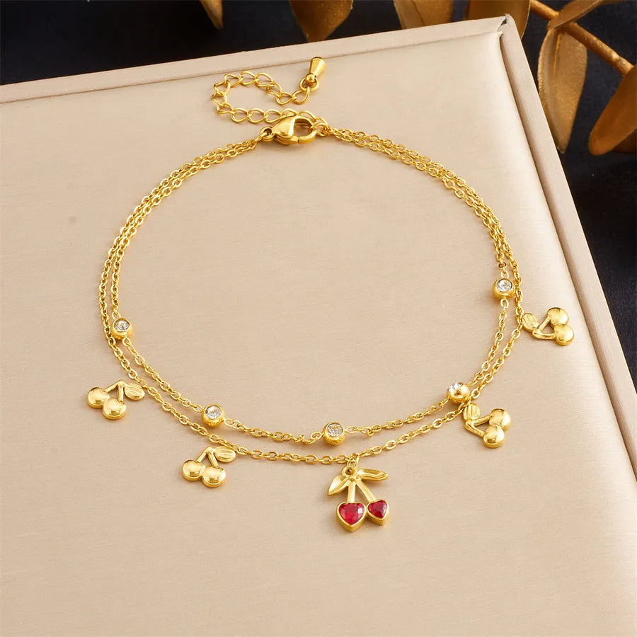 Double Layered Cherry Star Moon Anklet B1709