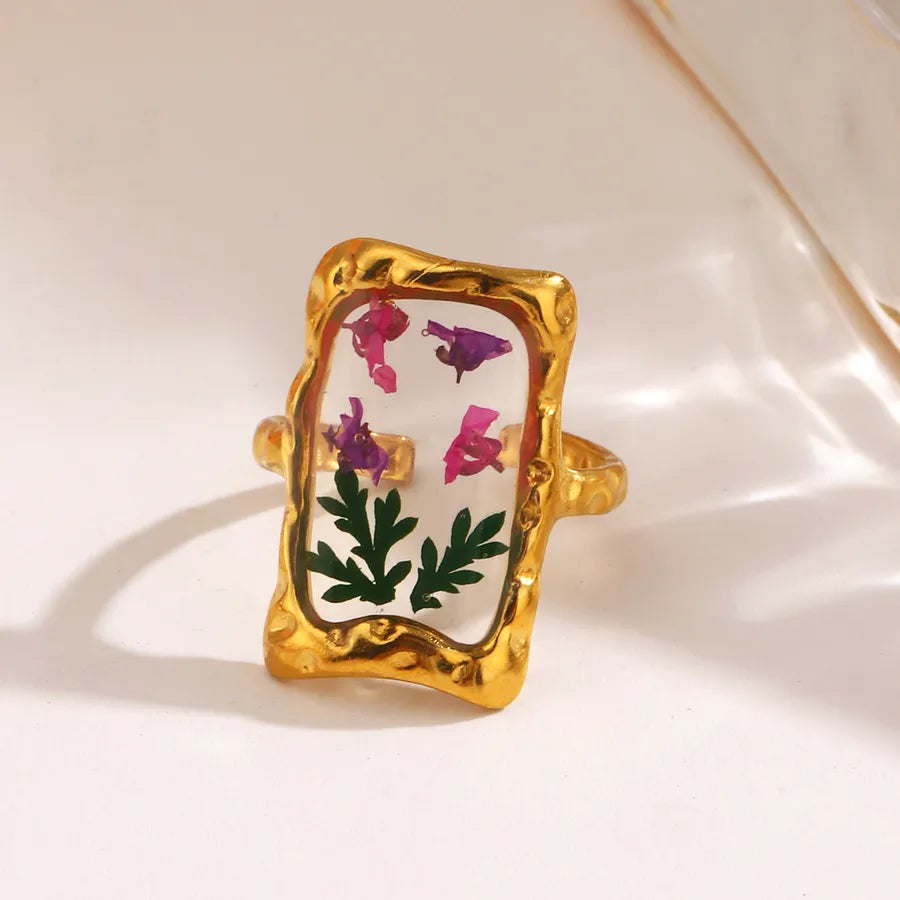 18K Gold Flower Open Ring – Stainless Steel