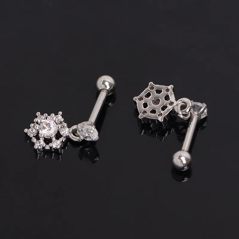 Gold Snowflake Stainless Steel Stud Earrings