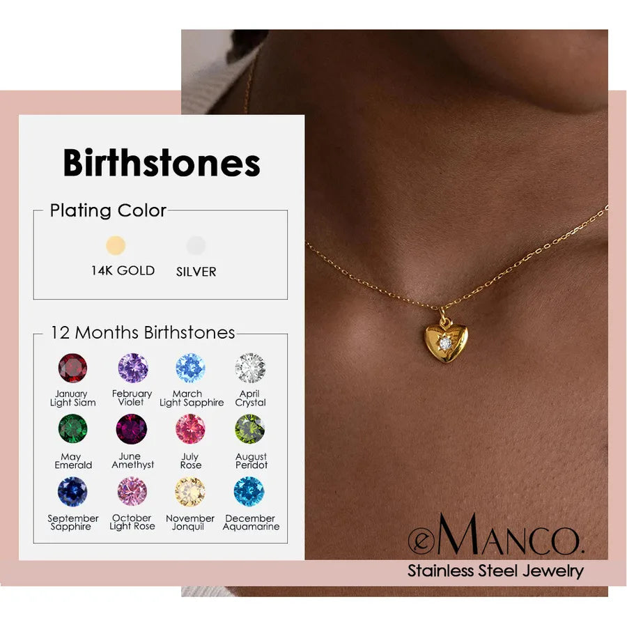 14K Gold Heart Birthstone Necklace for Women
