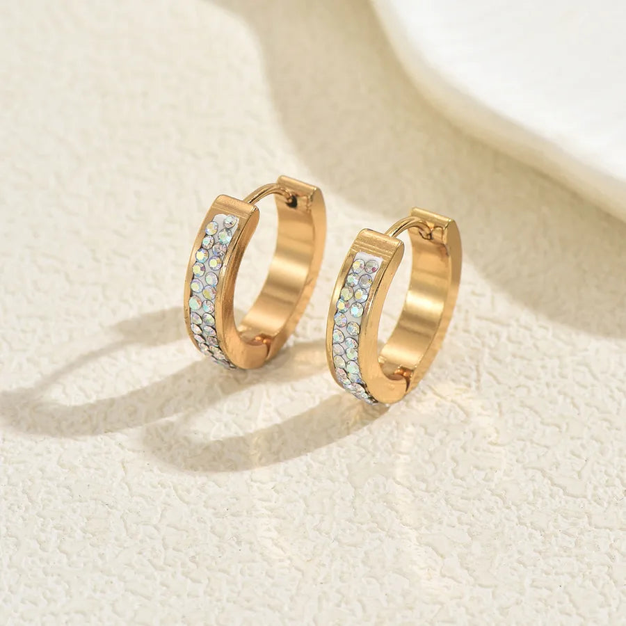 Gold Plated Rhinestone Double Row Hoop Earrings