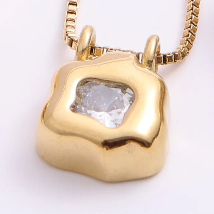 18K Gold Geometric Titanium Necklace with Zirconia Type C 1.2*1.5N098