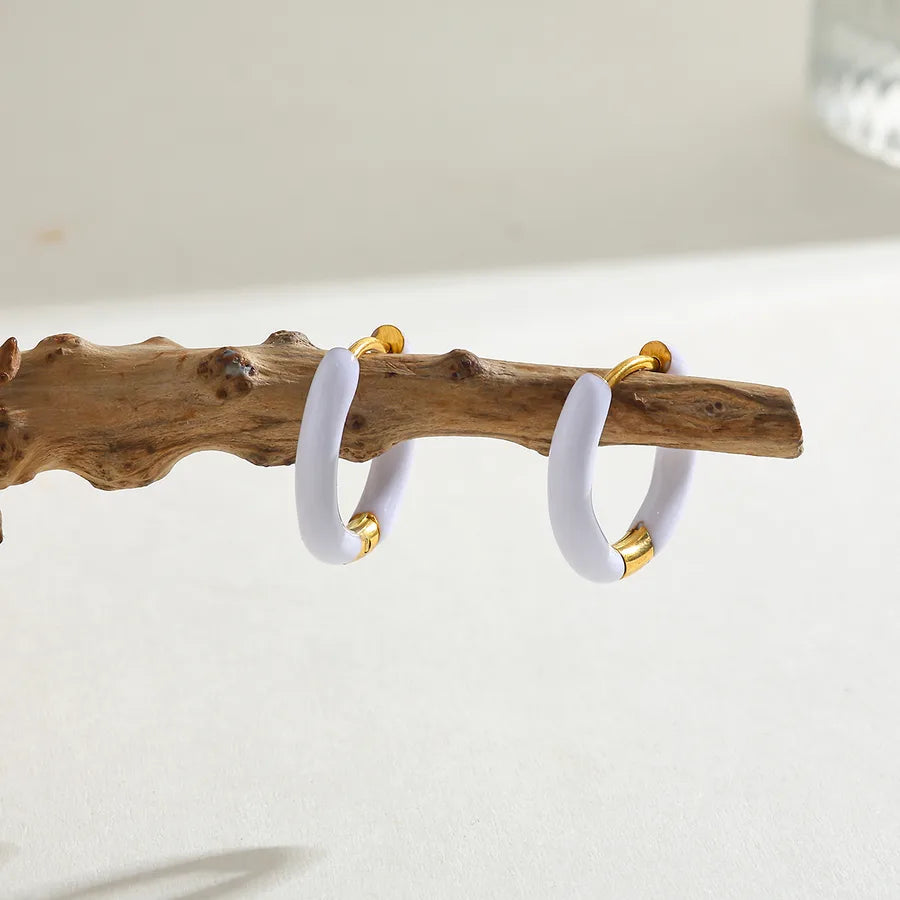 18K Gold Plated Round Stainless Steel Earrings White-16.48*17.26*2.86mm